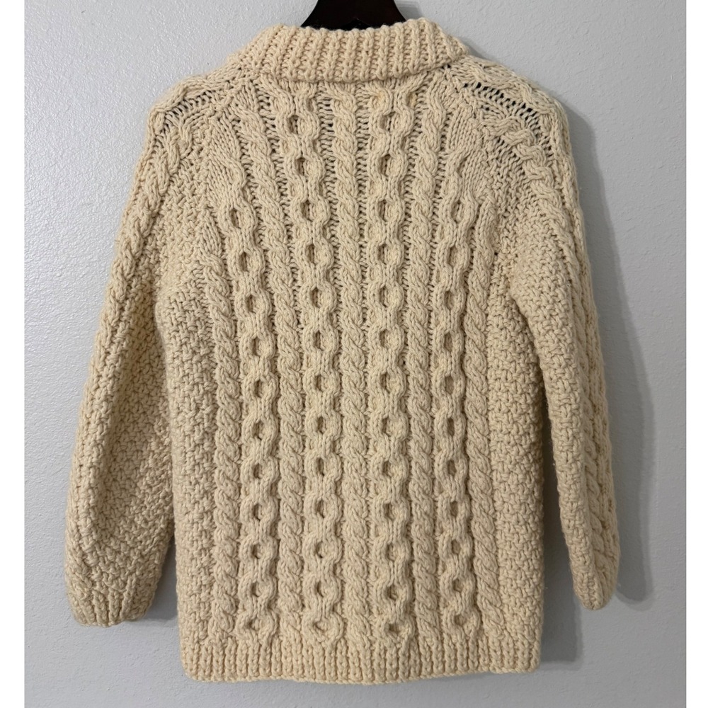 Ardion Hand Knits Cream Cable Knit Wool Full Zip Sweater Made in Ireland Women M - Picture 3 of 5